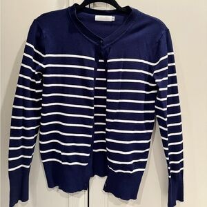 Vintage Navy and White Striped Women's Cardigan